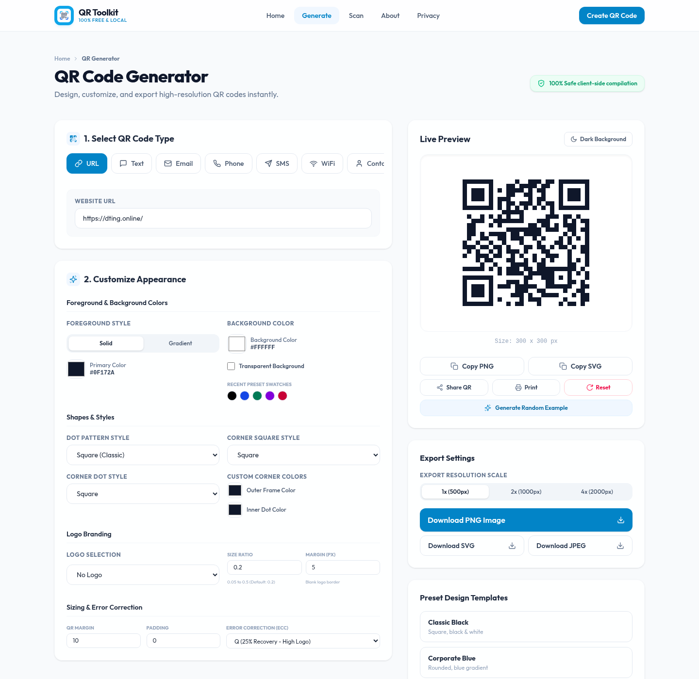 QR Toolkit generator preview